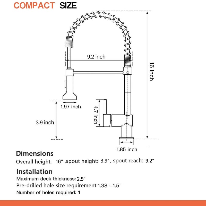 OWOFAN Modern Single Handle Spring Kitchen Faucet with Pull Down Sprayer, Matte Black Kitchen Sink Faucet 866080R - Image 5